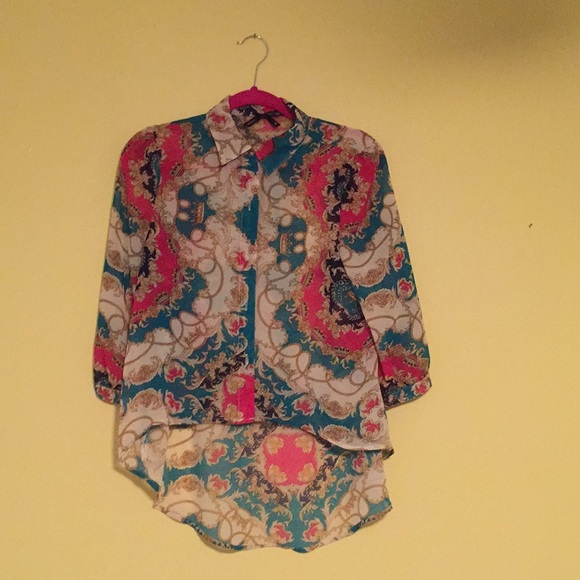 Ali & Kris Tops - Sheer faux Versace high low blouse